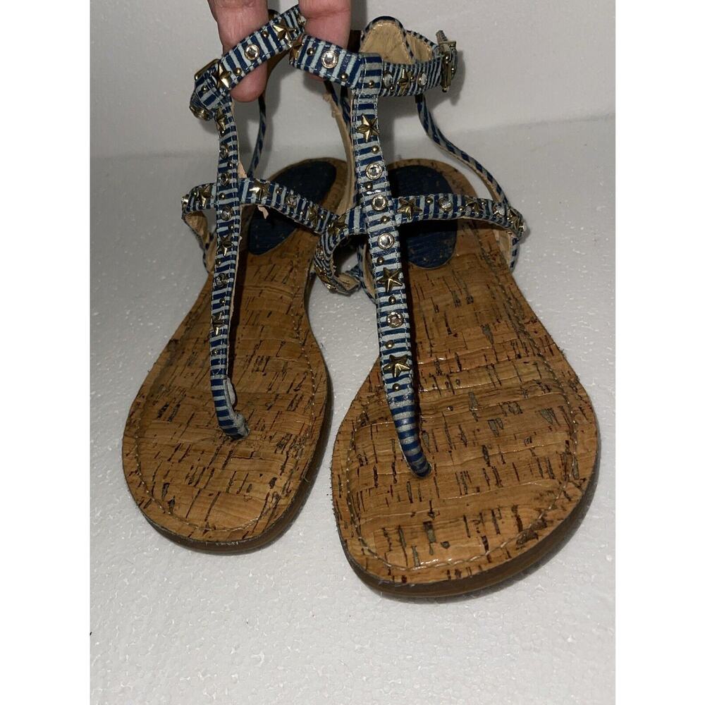 Gianni Bini Sandals Womens 8.5 Strappy Ankle Straps Flats - Blue With Detailing